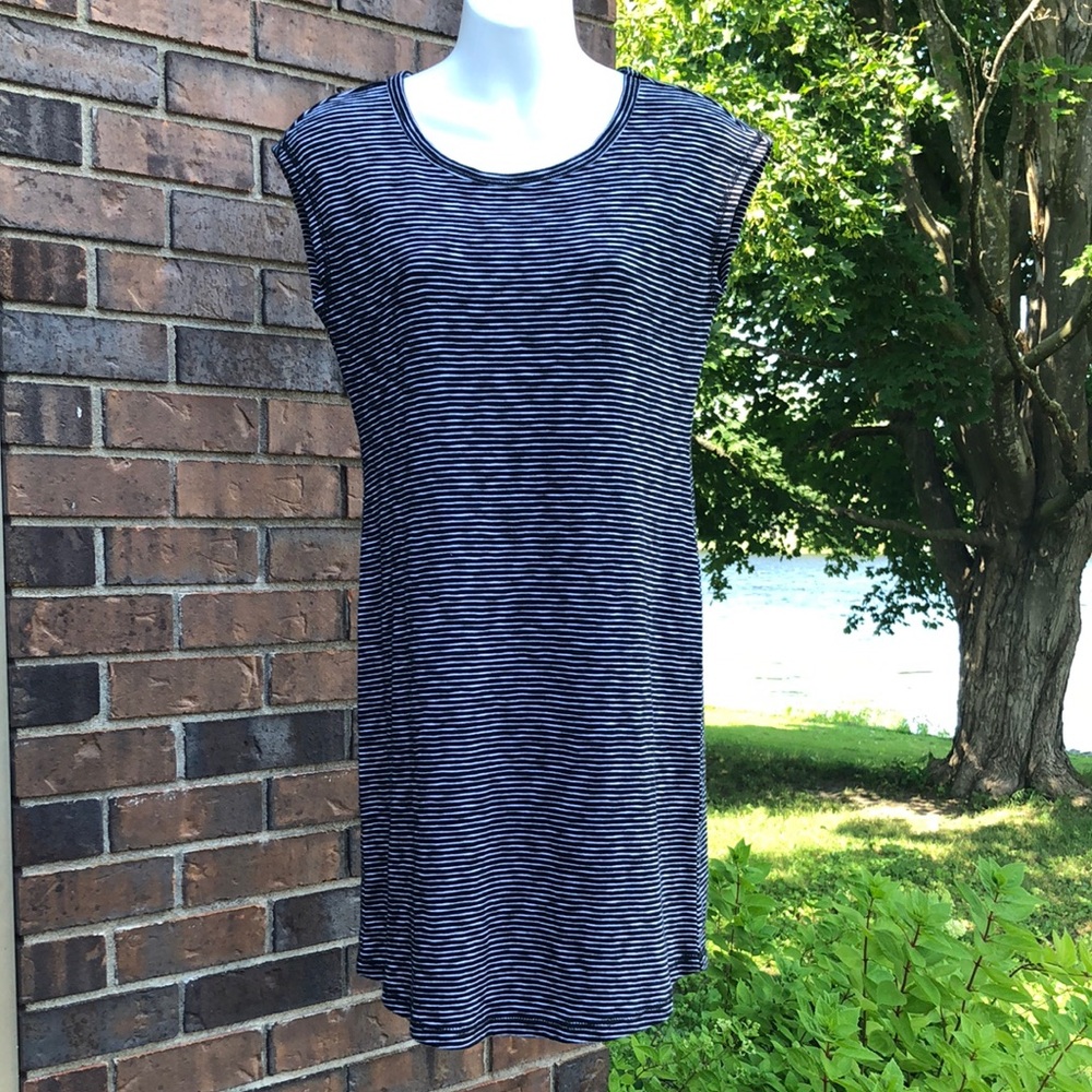 Talbots Navy and White Striped Dress